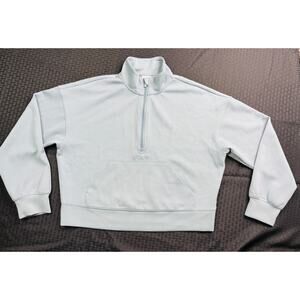 allinmotion Light Blue Ribbed 1/4 Zip Sweatshirt, Women's Size Medium
